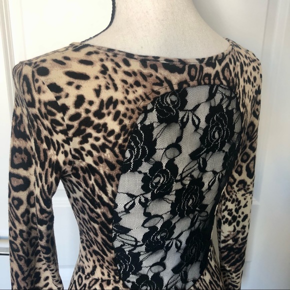 Leopard Print Lace Back Bodycon Dress - Picture 4 of 5